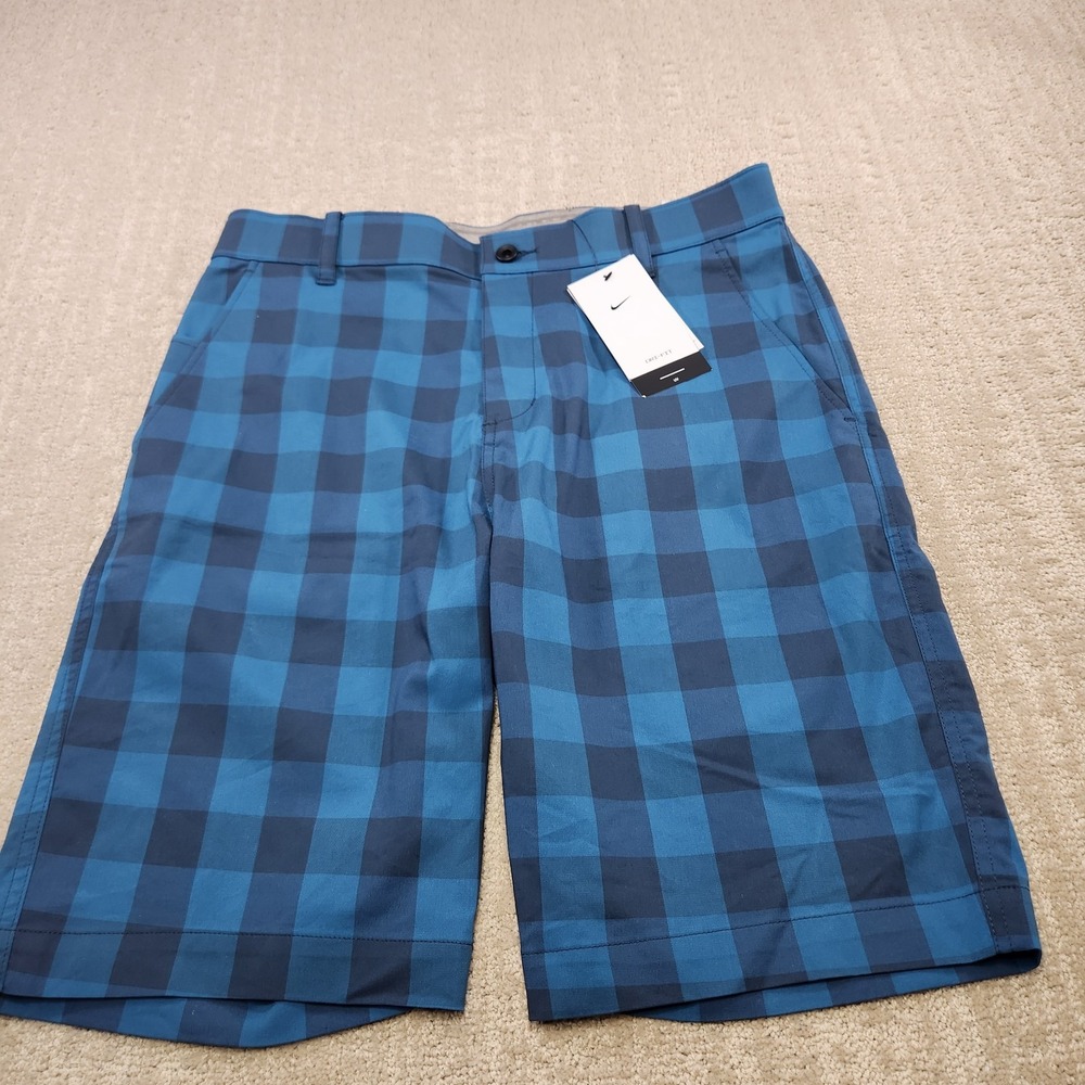 Nike‎ Golf Shorts Men 32 Plaid Dri Fit UV Performance Chino Quick Dry Blue Check